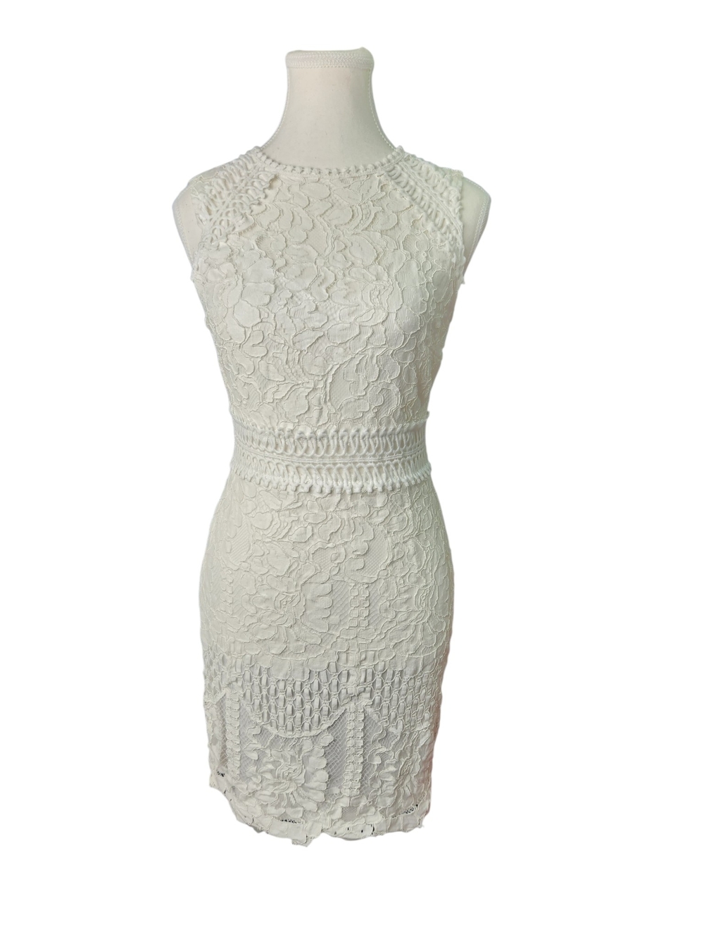 Fashion Nova White Lace Crochet Sheath Dress Small Bridal Shower Boho Mini Fairy - Picture 2 of 14